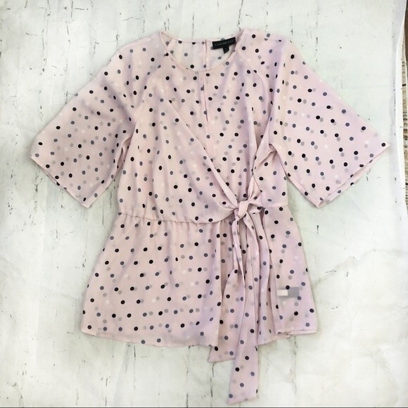 LANE BRYANT Faux Wrap Pink Polka Dot Top Surplice Neckline Womens Size 14 - Picture 7 of 9